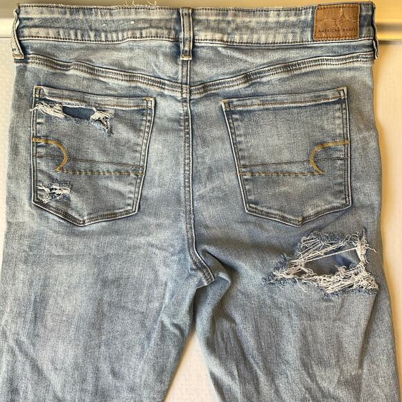 American Eagle Women Skinny Jeans size 16R US Blue Mid Rise Stretch Frayed - Picture 11 of 12